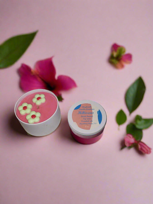 Hibiscus Candle topped with flowers