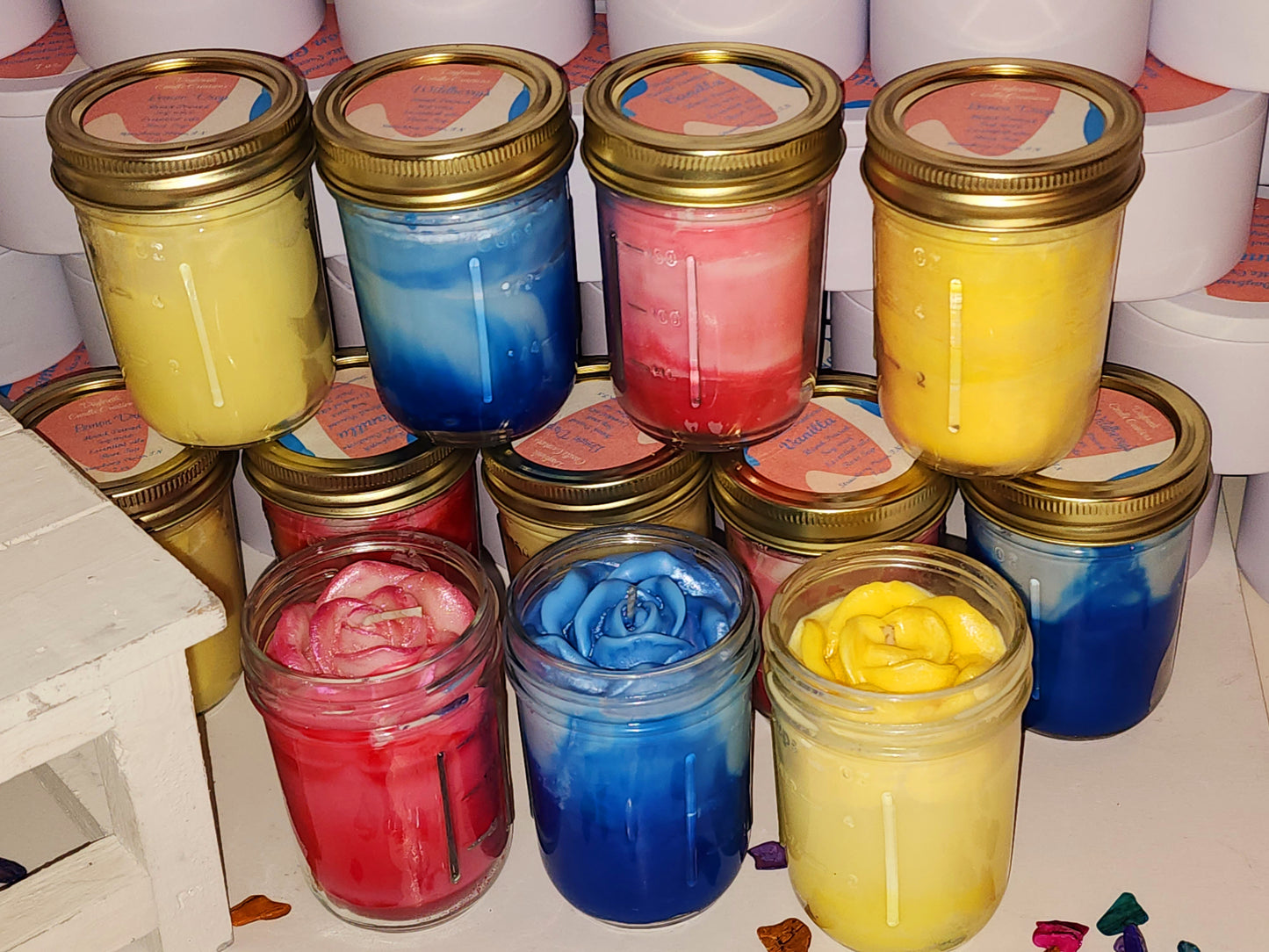 Mason Jar Candle Gift Set rose topped candles