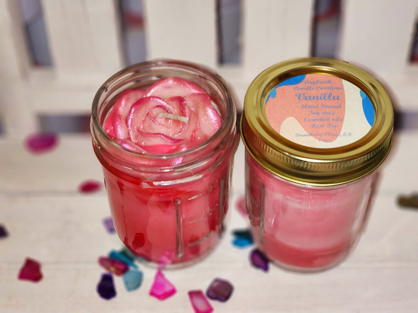 Mason Jar Candle Gift Set rose topped candles