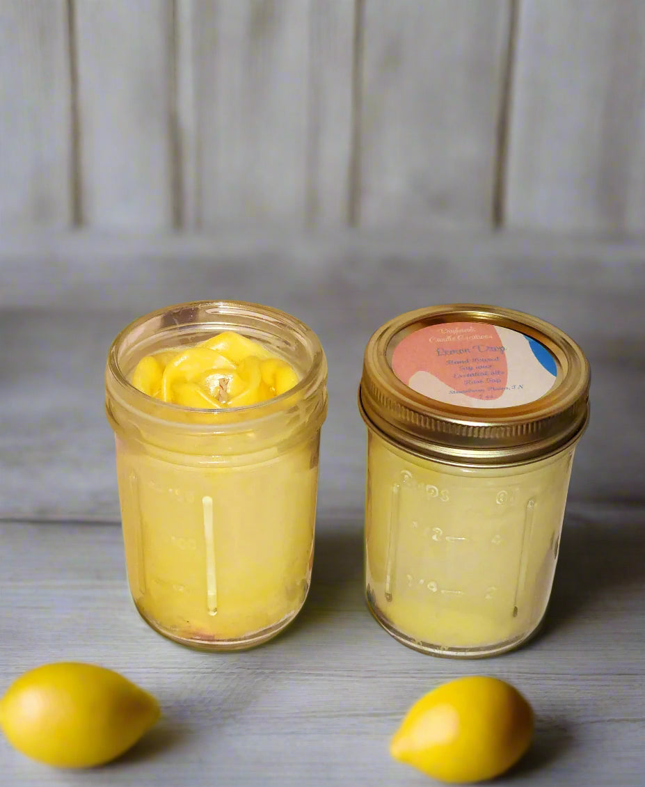 Mason Jar Rose Top Candle Yellow Lemon