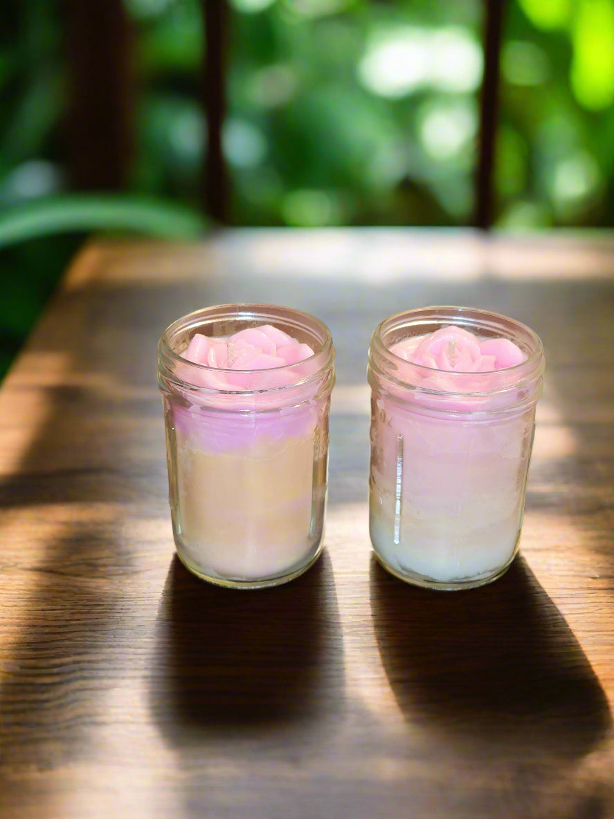 Mason Jar Candle Gift Set rose topped candles